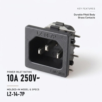 Prise d'alimentation CA mâle LANZMFG LZ-14-7P IEC C14, contacts en laiton, 10A 250V, nylon, usage industriel