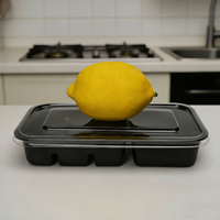 Contenants alimentaires rectangulaires jetables à 4 compartiments, étanches, transparents, en plastique PET de 5 mm, avec couvercles, pour nouilles, gâteaux, préparation de repas