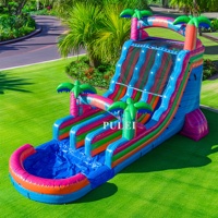 Toboggan aquatique gonflable populaire pour enfants, thème Aloha Splash Hawaïen Hibiscus, double piste, en PVC, pour usage domestique, commercial et location de fêtes