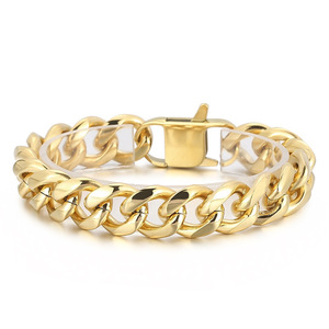 สร้อยข้อมือคิวบันสแตนเลสสตีลเคลือบ PVD สีทอง 15K สไตล์มินิมอลสำหรับผู้ชาย |   ดีไซน์ฮิปฮอปสุดเท่ - Product Image 1