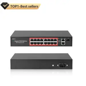 Jaringan Laptop Ethernet jarak jauh AI 16CH POE saklar 16 Port 52V Gigabit 16 saluran jaringan POE Switch untuk kamera IP