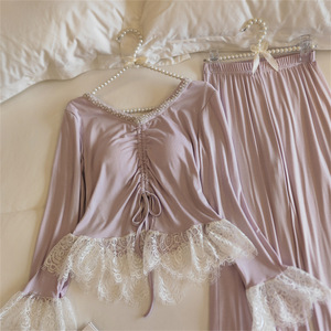 Pyjama rajeunissant First Love pour femme, printemps et automne 2026, nouveau modèle fin à manches longues avec coussinets de poitrine, vêtement d'intérieur pour femme - Product Image 2