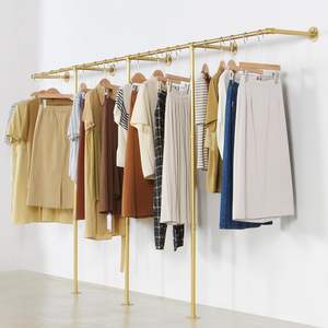 3 टी-बार डिजाइन भारी शुल्क दीवार के साथ लटका कपड़े रैक के लिए सोने के पाइप कपड़े रैक - Product Image 5