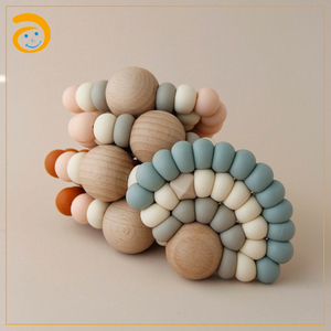 New Design Mix Color Non-Toxic Wooden <strong>Teething</strong> Sensory Toy Silicone Beads Baby Teether - Product Image 2