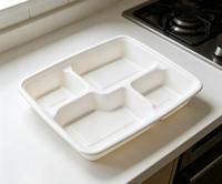 Einweg-Crop-Container aus Bagasse-Rohmaterial, 33g, mit 4 Fächern, stapelbar, gefriergeeignet, großer Bento-Behälter