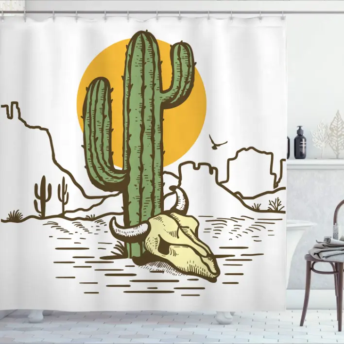 Wholesale Custom Western Style Cowboy Cactus Horse Wood door Print Shower Curtain Sets