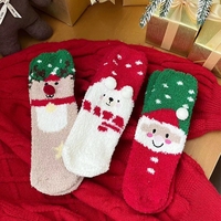 Chaussettes en polaire corail premium anti-dérapantes pour adultes, mi-mollet, confortables, à pois antidérapants, thème Noël, pour la maison