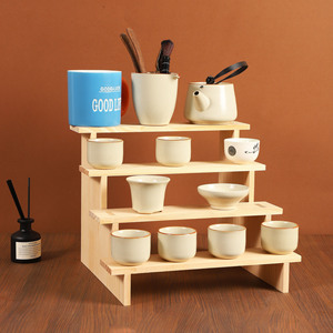Multi Tiered <b>Wooden</b> <b>Desk</b> Storage Rack 5 Layer Cup Holder For Tea Set And Stationery Organizing Shelf - Product Image 1