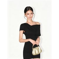 Robe Courte Décontractée Vintage pour Femme, Col Asymétrique, Col Mandarin, Taille Empire, Épaules Dénudées, Dos Nu, Laçage Avant