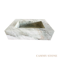 Évier de salle de bain en marbre vert Cammy Stone - Facile à nettoyer, résistant à l'eau, montage mural avec un design moderne et simple pour une utilisation dans les hôtels et les hôpitaux
