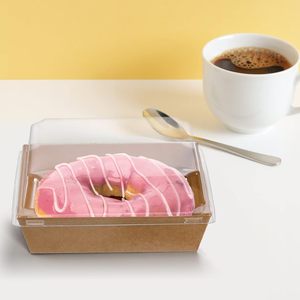 Contenants alimentaires en papier kraft personnalisés avec couvercle transparent, boîtes carrées pour gâteaux, sushis, collations, beignets, muffins, salades, pâtisseries, contenants à emporter - Product Image 5