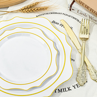 Scalloped Gold Rim 350pcs Plastic Dinnerware Set Disposable Party Plates With Napkins Cups and Cutlery for Thanksgiving Wedding