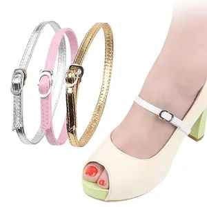 Lady Leather High Heeled Shoelaces Anti Slip Shoe Straps with Buckle