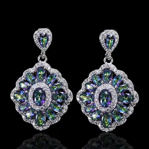 Fashion Women Multi Color Crystal Jewelry Vintage Drop Party Rainbow Fire Mystical Earrings with Cubic Zircon