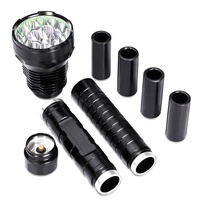 Penjualan Laris Senter LED Super Terang Aluminium Tugas Berat 15000LM Baterai 18650 atau 26650 Lampu Hitam
