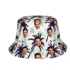 Sombrero de Pescador Personalizado con Foto para Mujer, Diseño de Rostro Personalizado, Fondo con Estampado de Árbol Tropical, Moderno para Verano, Playa, Viajes y Uso Diario - Product Image 1