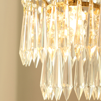 Lustre en métal doré classique européen, forme cylindrique, perles de cristal, LED AC 85-265V, lampe suspendue rétro pour salle à manger