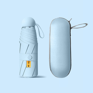 Mini parapluie pliable compact de voyage avec étui, protection UV, logo personnalisé d'usine, 5 plis, soleil et pluie - Product Image 1