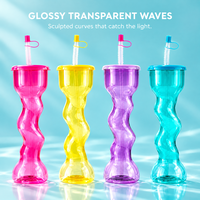 Gobelet tressé de fête 700 ml, lot en vrac en plastique avec paille pliable et couvercle, assortiment de couleurs mélangées pour les fournitures de carnaval et de festival