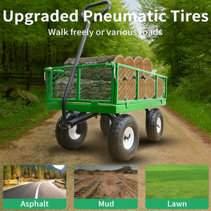 Carrito de Jardín Verde de 33.8x15.8x20 Pulgadas, OEM/ODM, Capacidad de 400 Libras, Caja de Malla de Acero, para Transportar Tierra, Plantas, Leña, ODGGAR024 - Product Image 4