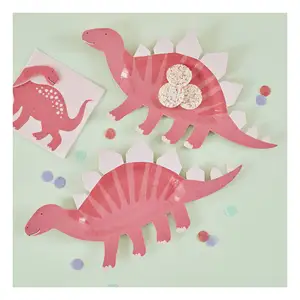 최신 핑크 공룡 테마 종이 접시 배너 화환 정글 사파리 파티 장식 세트 소년 생일 디노 키트