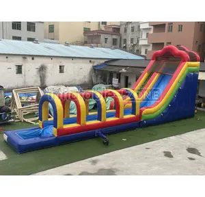 Summer large outdoor water slide with auxiliary climbing jumping castle inflatable swimming pool children water slide for sale