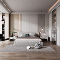 Ensemble de meubles de chambre à coucher en bois de style scandinave moderne, lit sur mesure, armoire, table de chevet, solution complète pour la chambre à coucher