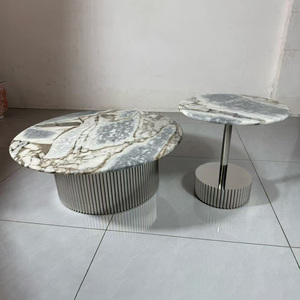 Sang trọng Elephant Trắng Vòng đá cẩm thạch thép không gỉ Bàn cà phê Set cho khách sạn biệt thự đồ nội thất nhà - Product Image 3