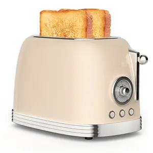 2-Slice Toaster, Extra Wide Slots Toaster, Retro Stainless Steel with Bagel, Cancel, Defrost, Reheat Function and 6-Shade