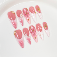 TSZS Faux ongles à presser faits main, motif fleur 3D, étoile de mer et coquillage, thème océan rêveur, qualité salon, forme stiletto longue, réutilisables, pour Spice Girl