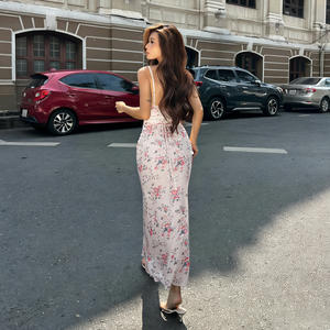 Vestido de Fiesta Elegante para Mujer, Estilo Vacacional, Ecológico, con Estampado Floral, Halter, Espalda Descubierta, Sin Mangas, con Recortes, Largo hasta el Suelo, Nueva Colección <span class=keywords><strong>en</strong></span> Oferta - Product Image 6