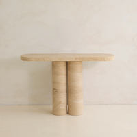 Table console de salon KUMUSI FURNITURE Wabi-Sabi en travertin crème avec base solide