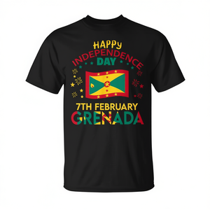 T-shirt con bandiera di Grenada per il 51° Giorno dell'Indipendenza: celebra il orgoglio grenadino, abbigliamento promozionale personalizzabile - Product Image 2