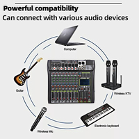 Console de mixage audio 8 canaux avec 99 effets DSP, lecture MP3 et Bluetooth, alimentation fantôme 48V, égaliseur 7 bandes pour studio, enregistrement musical et contrôleur DJ