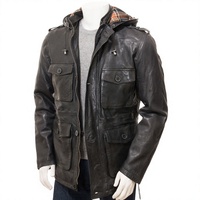 Veste Safari en cuir véritable pour homme, imperméable, avec fermeture éclair, vêtements d'extérieur décontractés, manteau d'hiver, grande taille