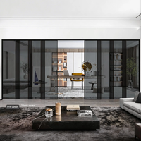 Porte coulissante moderne à cadre fin et fermeture douce, double vitrage trempé, isolation phonique pour la maison, le salon, la chambre à coucher, la cuisine