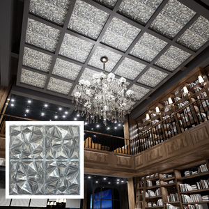 Dalles de <span class=keywords><strong>Plafond</strong></span> 3D en PVC Carré Vieilli Panneaux Artistiques Étanche PLM101 Étain Antique pour Hôtel Café Club Salon Décor - Product Image 2