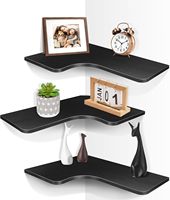 Étagères d'angle murales modernes robustes, lot de 3 étagères flottantes pour épices avec trou pour câbles, en bois, pour cuisine et salle de bain