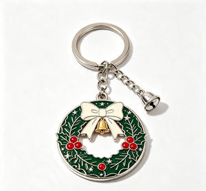 Porte-clés de Noël personnalisé en métal, avec couronne de fêtes, pendentif cloche émaillé, en alliage de zinc, cadeau souvenir - Product Image 3