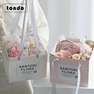 Tondo scatola di disposizione dei fiori di san Valentino rosa trasparente piazza vaso di fiori portatile confezione regalo con finestra