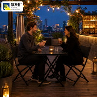 Ensemble de table et chaises pliantes d'extérieur, 3 pièces, mobilier de bistrot noir pour patio