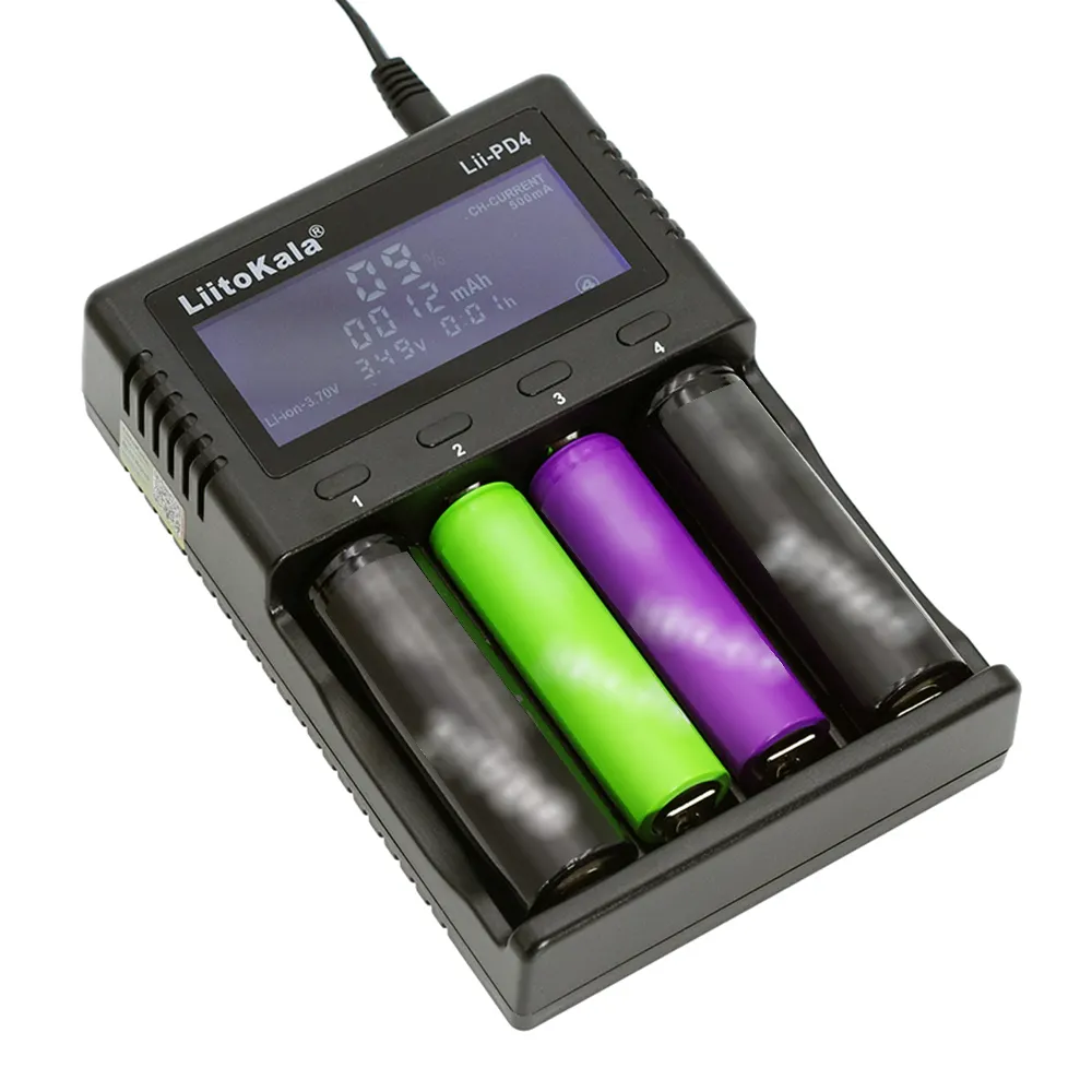 LiitoKala Lii-PD4/PD2 2/4 Slots Smart Smart Battery Charger for Cylindrical 26650/ 20700 Rechargeable Battery LCD Display AA AAA