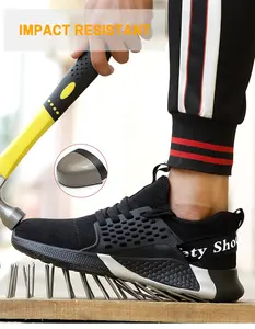 Siyah anti kayma yumuşak eva taban hafif nefes delinme dayanıklı çelik ayak moda güvenlik ayakkabıları sneakers
