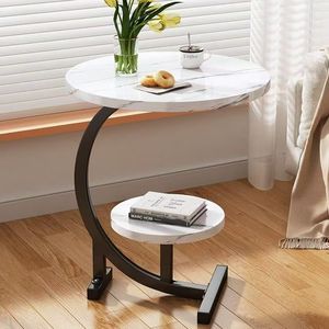 Modern <b>Round</b> <b>Side</b> <b>Table</b> Two Tier Bedside Coffee <b>Table</b> Wooden Top Metal Frame for Living Room Bedroom - Product Image 2