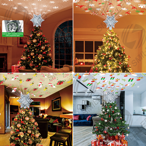 Árbol de Navidad Topper decoraciones proyector luz 3D giratorio hueco brillo copo de nieve árbol de Navidad decoración con 6 estrellas de proyección - Product Image 4
