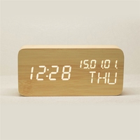 Réveil en bois température humidité LED thermomètre numérique en bois horloge contrôle du son horloge de bureau