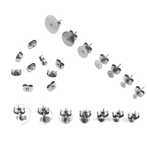 Stainless Steel Ear Stud Set 100 Pack Flat Bottom <b>Earrings</b> DIY Jewelry Accessories Butterfly Backs for Beading Supplies - Product Image 1
