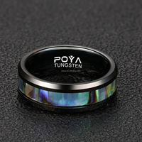 Poya à la mode en gros 8mm coquille d'ormeau incrustation bague en tungstène redimensionnable pour fiançailles de mariage ou cadeau bijoux de mode