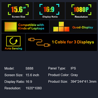 Mac/Win Compatible 15.6 Inch Laptop Screen Extender, Quad Monitor Used Gaming & Design Portable Monitor, 1 Cable Connect