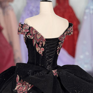 Vestidos de Quinceañera Dy6963, Estilo Princesa, con Apliques de Cuentas, Chifón, 100% Algodón Natural, Color Negro - Product Image 2